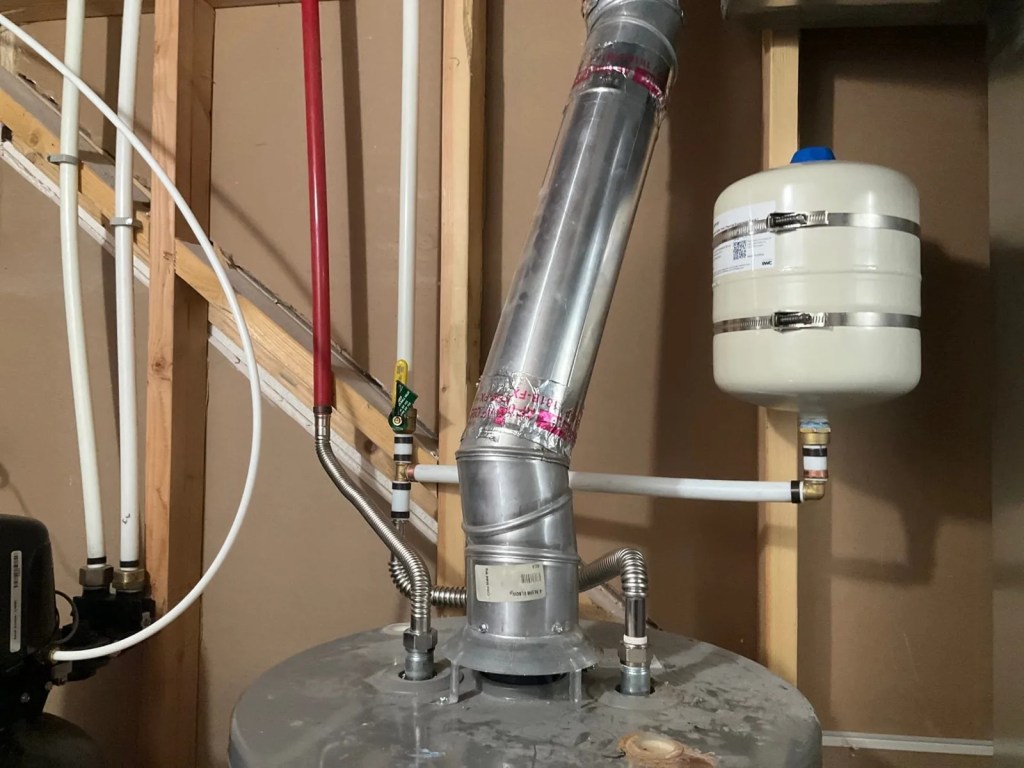 Water heater flue and expansion tank in a Utah home