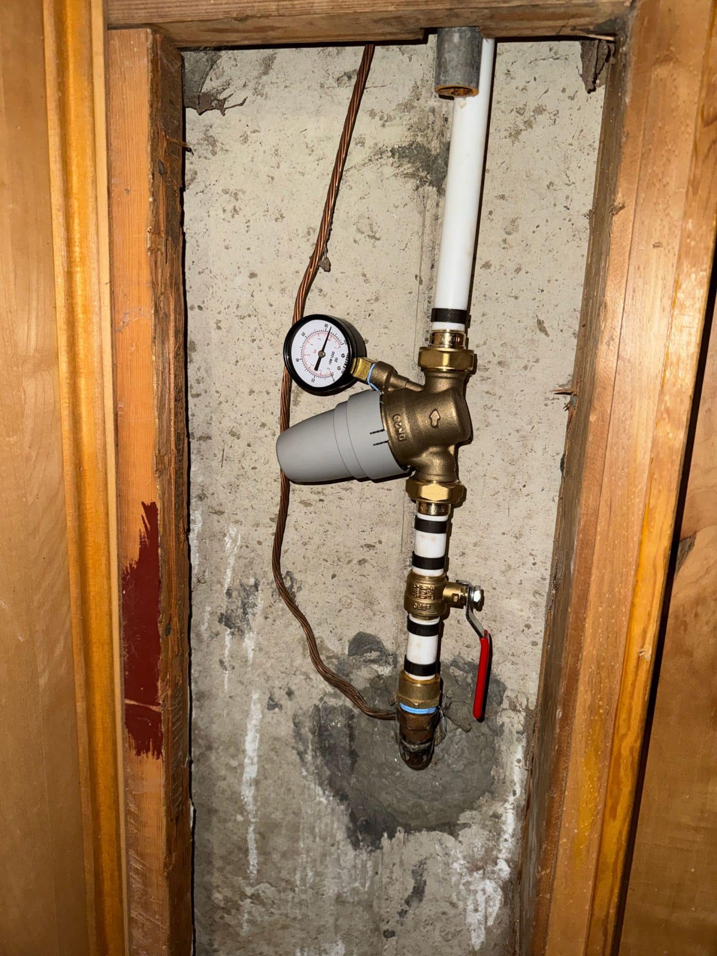 Pressure reducing valve, gauge and shut off valve on a main water line in a Utah home
