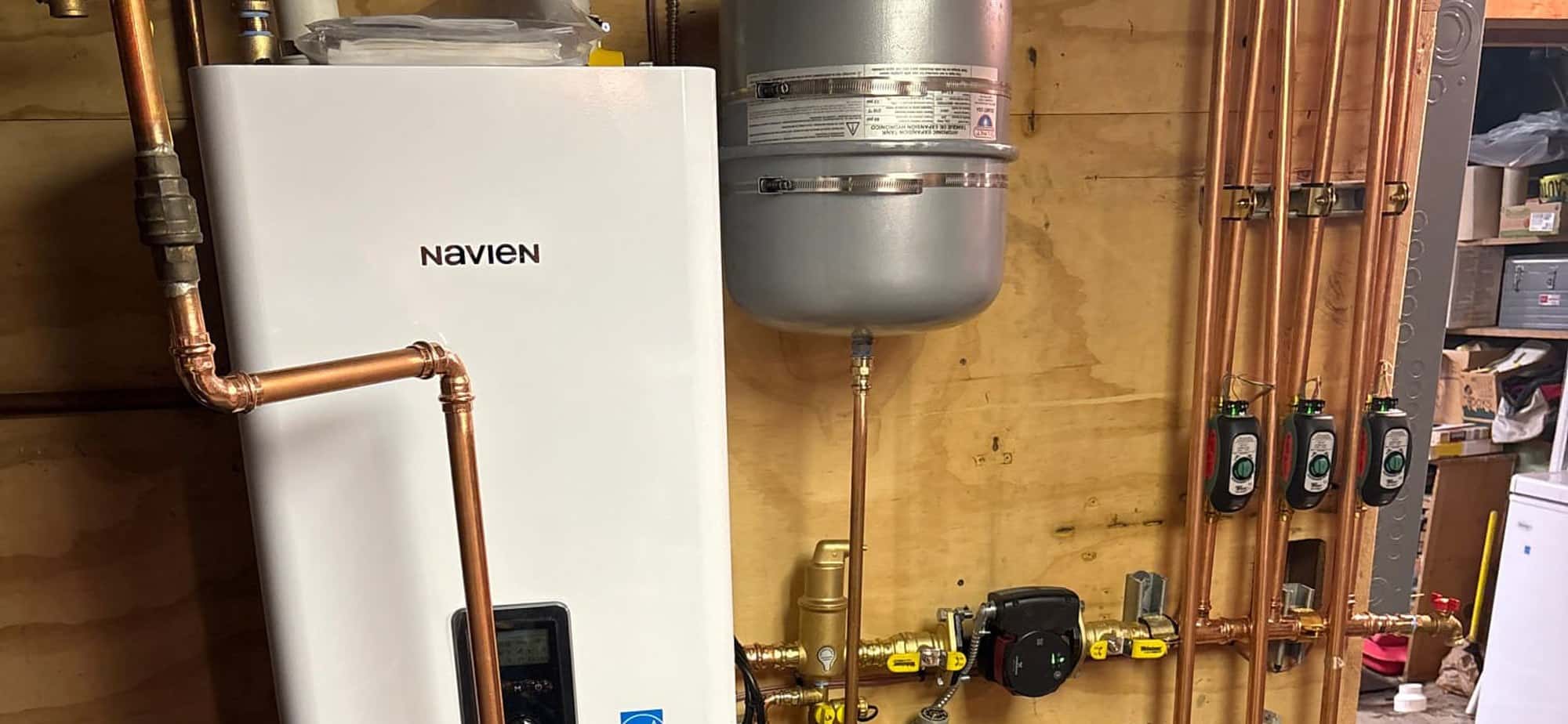 Boiler zone manifold with circulators and an indirect water heater in a Utah mechanical room